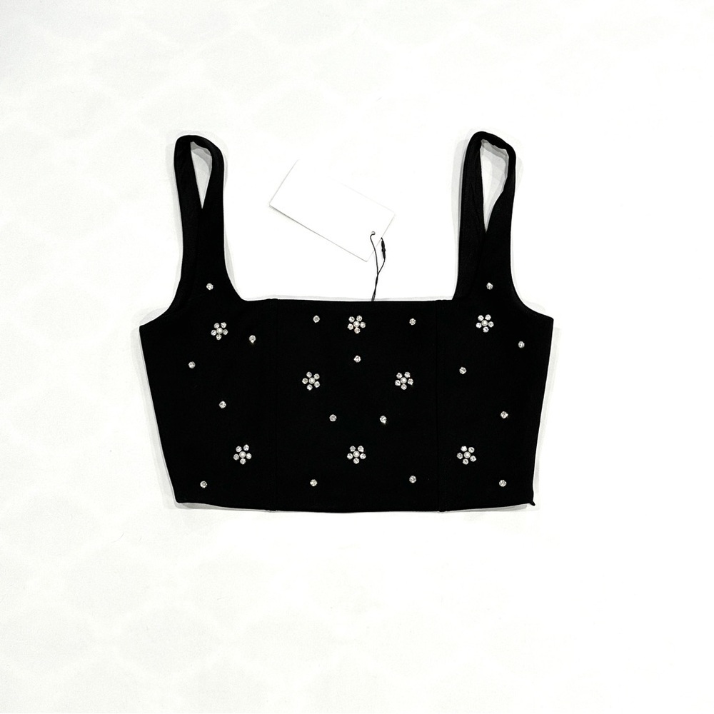 NWT Zara Black Jeweled Embellished Sleeveless Crop Top
